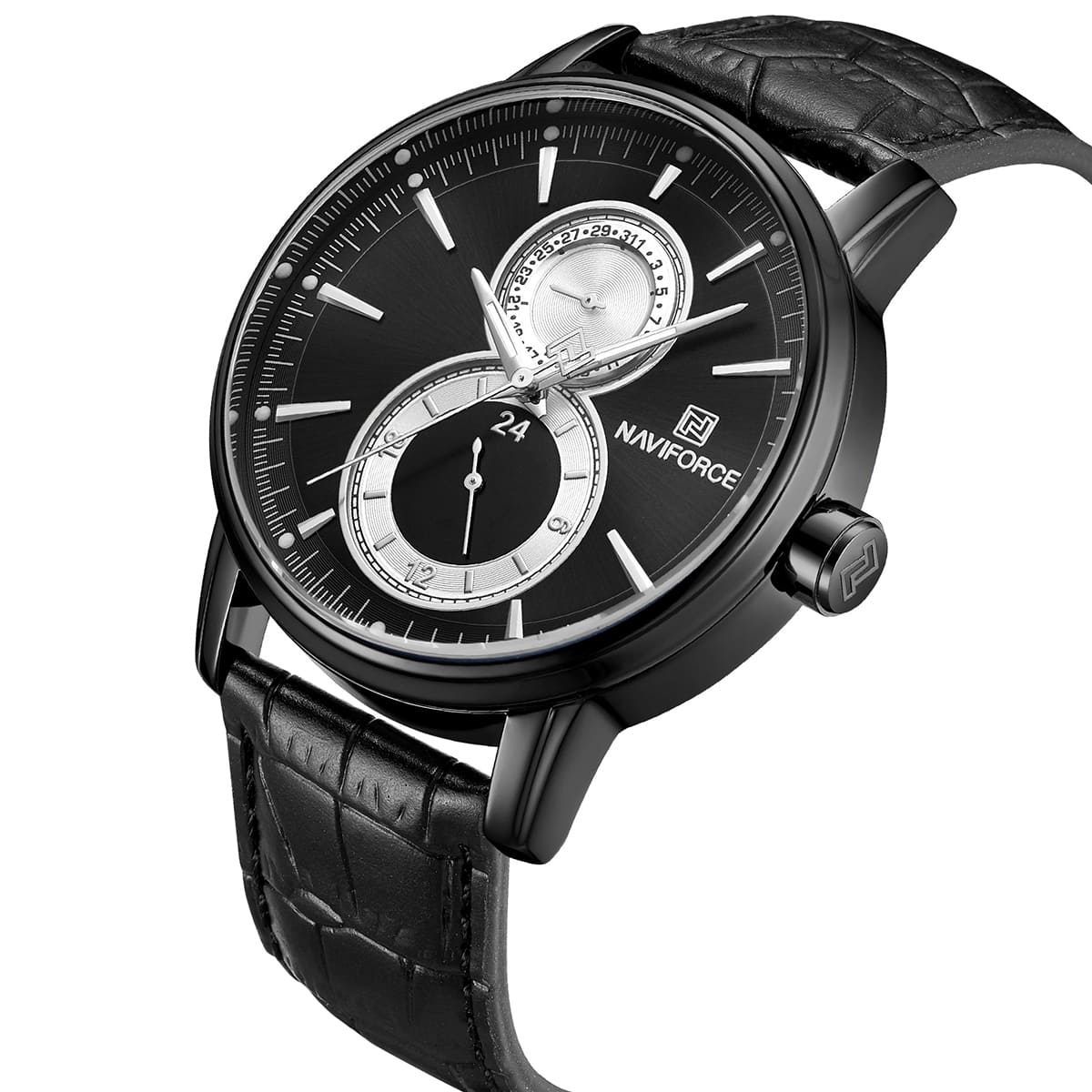 nf3005-b-b-b-naviforce-watch-men-black-dial-leather-strap-quartz-battery-analog-for-dream_2 Naviforce for men - نافي فورس رجالي NF3005 - Image 2