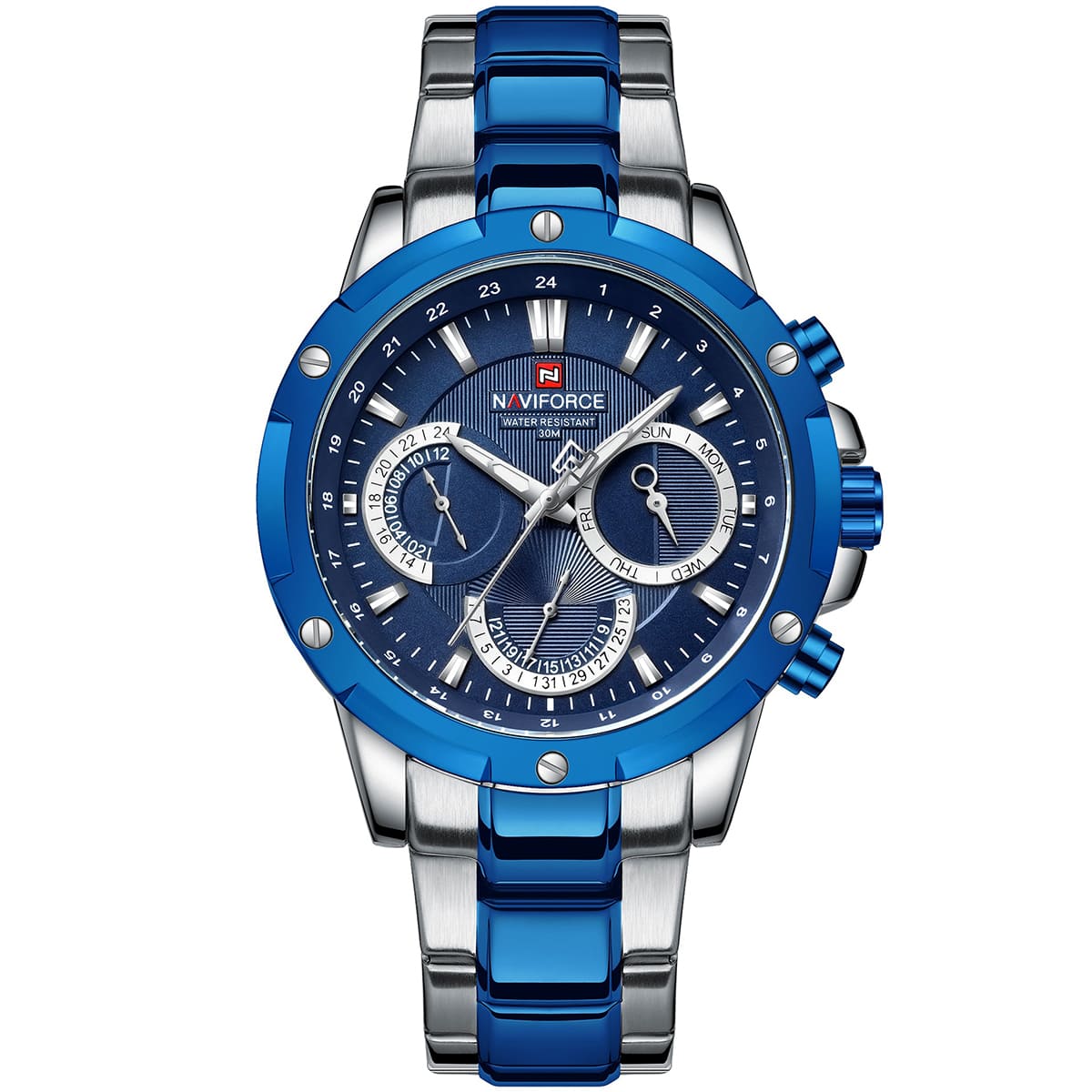 nf9196s-s-be-naviforce-watch-men-blue-dial-metal-silver-strap-quartz-battery-analog-water-resistant-30m-for-dream Naviforce for men-ساعه نافي فورس رجالي-NF9196S - Image 1