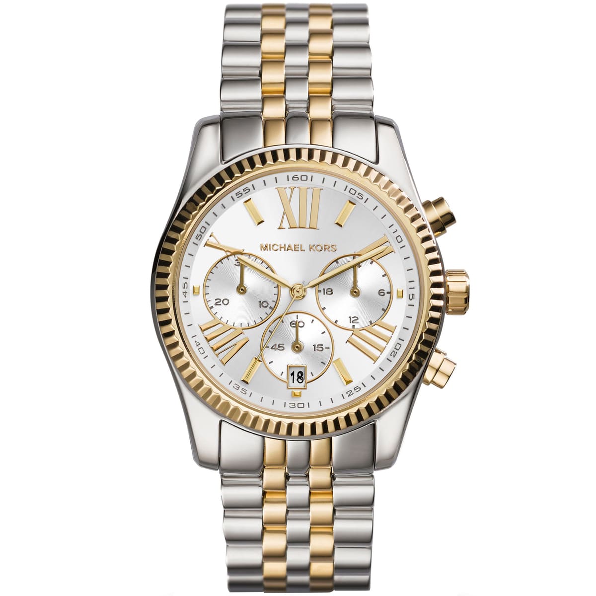 mk5955-michael-kors-watch-women-white-dial-stainless-steel-metal-silver-gold-two-tone-strap-quartz-analog-chronograph-lexington Michael Kors for women - مايكل كورس حريمي - MK5955 - Image 1