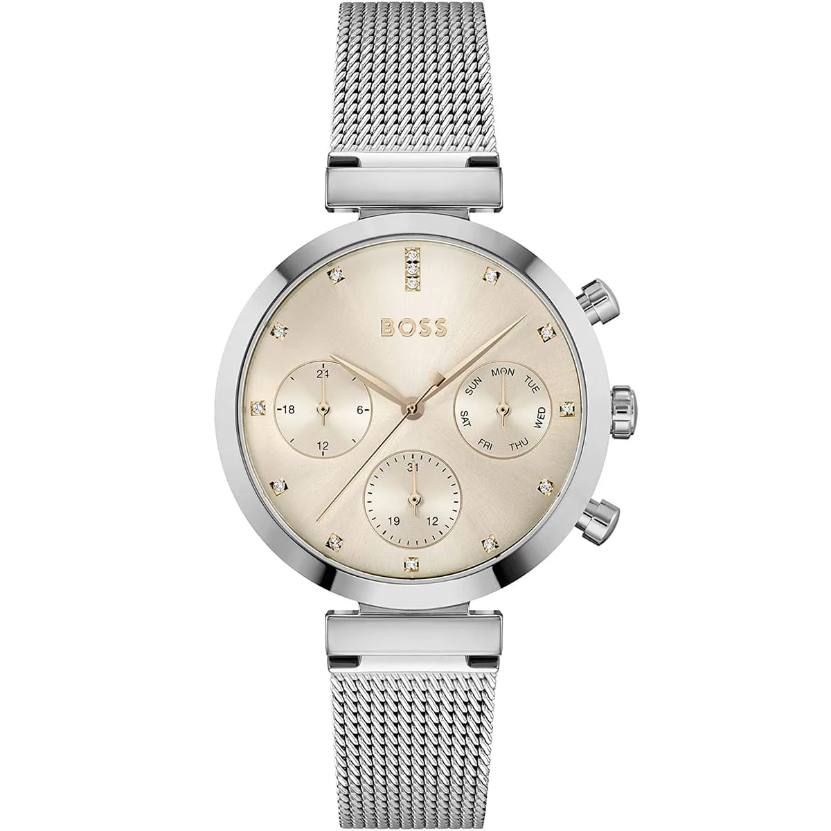 1502625-hugo-boss-watch-women-rose-gold-dial-metal-stainless-silver-mesh-strap-quartz-battery-analog-three-hand-flawless Hugo boss for women- هوجو بوس نسائي -1502625 - Image 1
