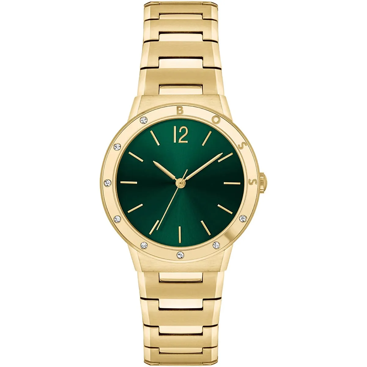 1502649-hugo-boss-watch-women-green-dial-metal-stainless-gold-strap-quartz-battery-analog-three-hand-breath Hugo boss for women- هوجو بوس نسائي -1502649 - الصورة 1