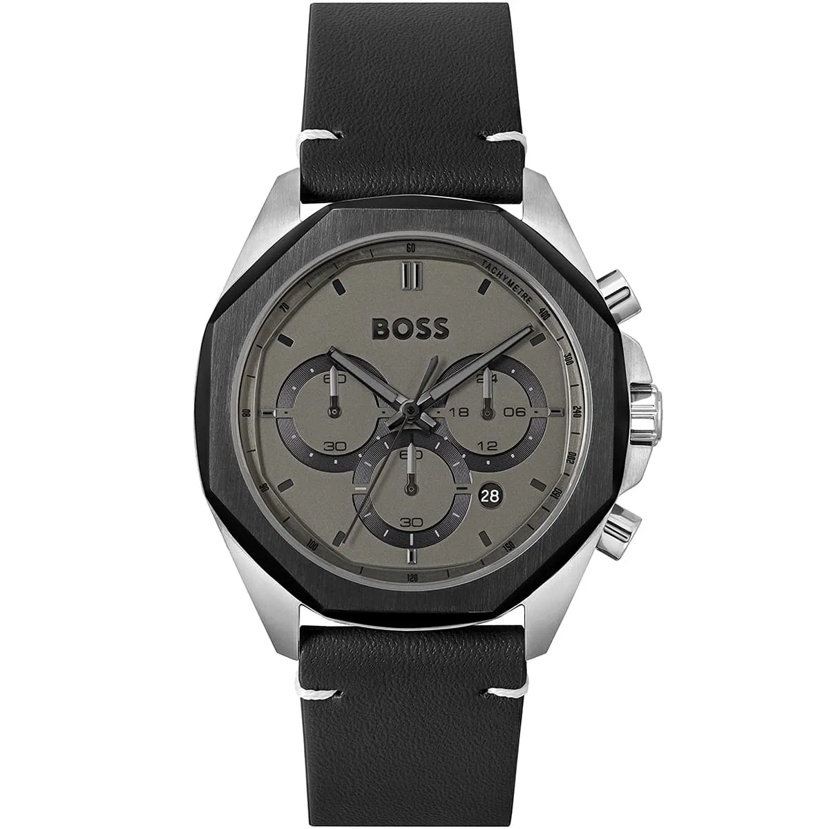 1514014-hugo-boss-watch-men-gray-dial-leather-black-strap-quartz-battery-analog-chronograph-cloud ساعة هوجو بوص رجالي - Hugo boss Watch For Men - HB1514014 - Image 1
