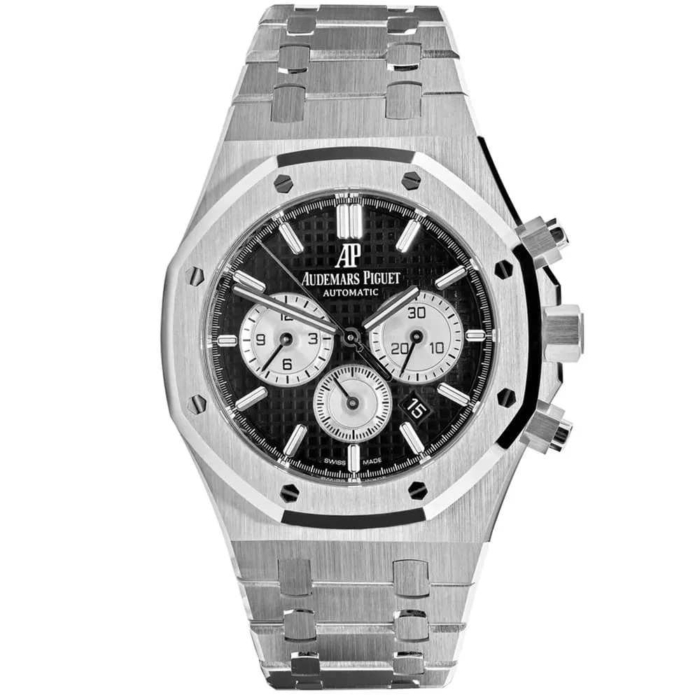 audemars-piguet-royal-oak-watch-chronograph-steel-black-white-dial-silver-metal-strap-egypt Audemars Piguet Royal Oak For Men -ساعة اوديمار بيجية رويال اوك للرجال - Image 1