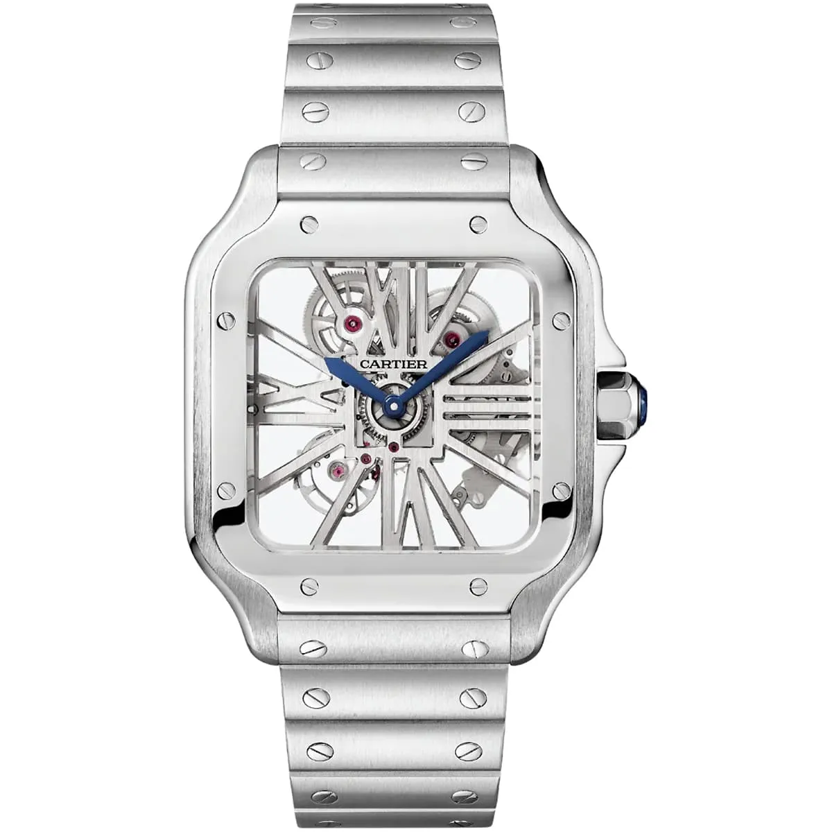 cartier-men-skeleton-dial-silver-metal-watch ساعة كارتييه سكيلتون رجالي - Cartier Skeleton For Men - سانتوس دو كارتييه سكيلتون - Image 1