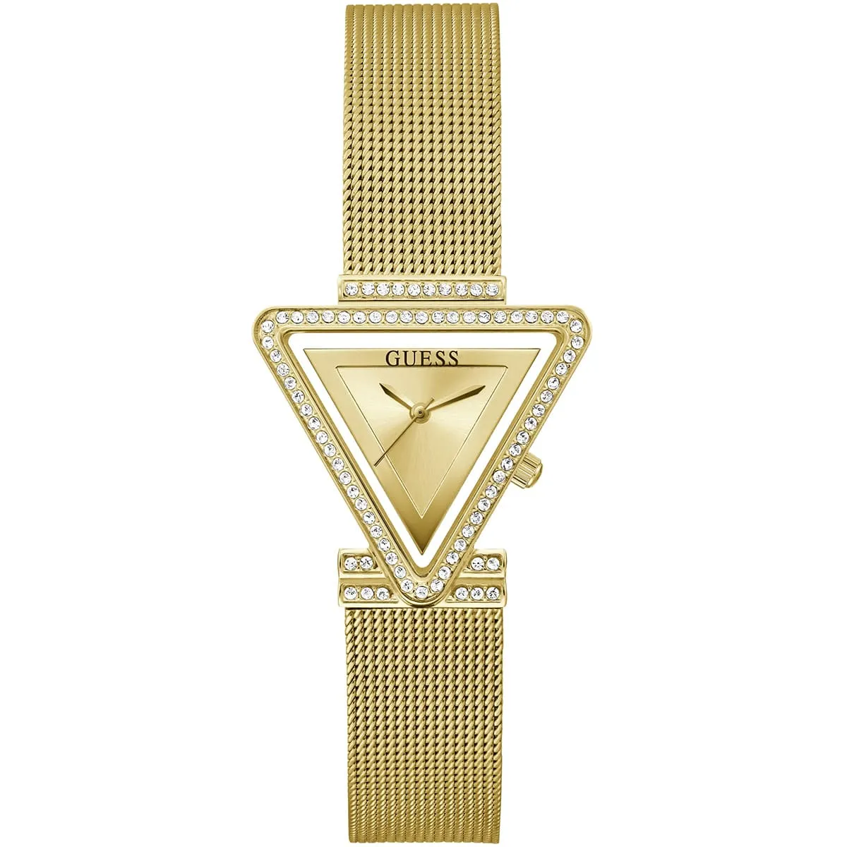 gw0508l2-guess-watch-women-triangle-crystals-gold-dial-metal-stainless-steel-golden-strap-quartz-battery-analog-three-hand-fame ساعة جيس للنساء - Guess Watch For Women - GW0508L2 - Image 1
