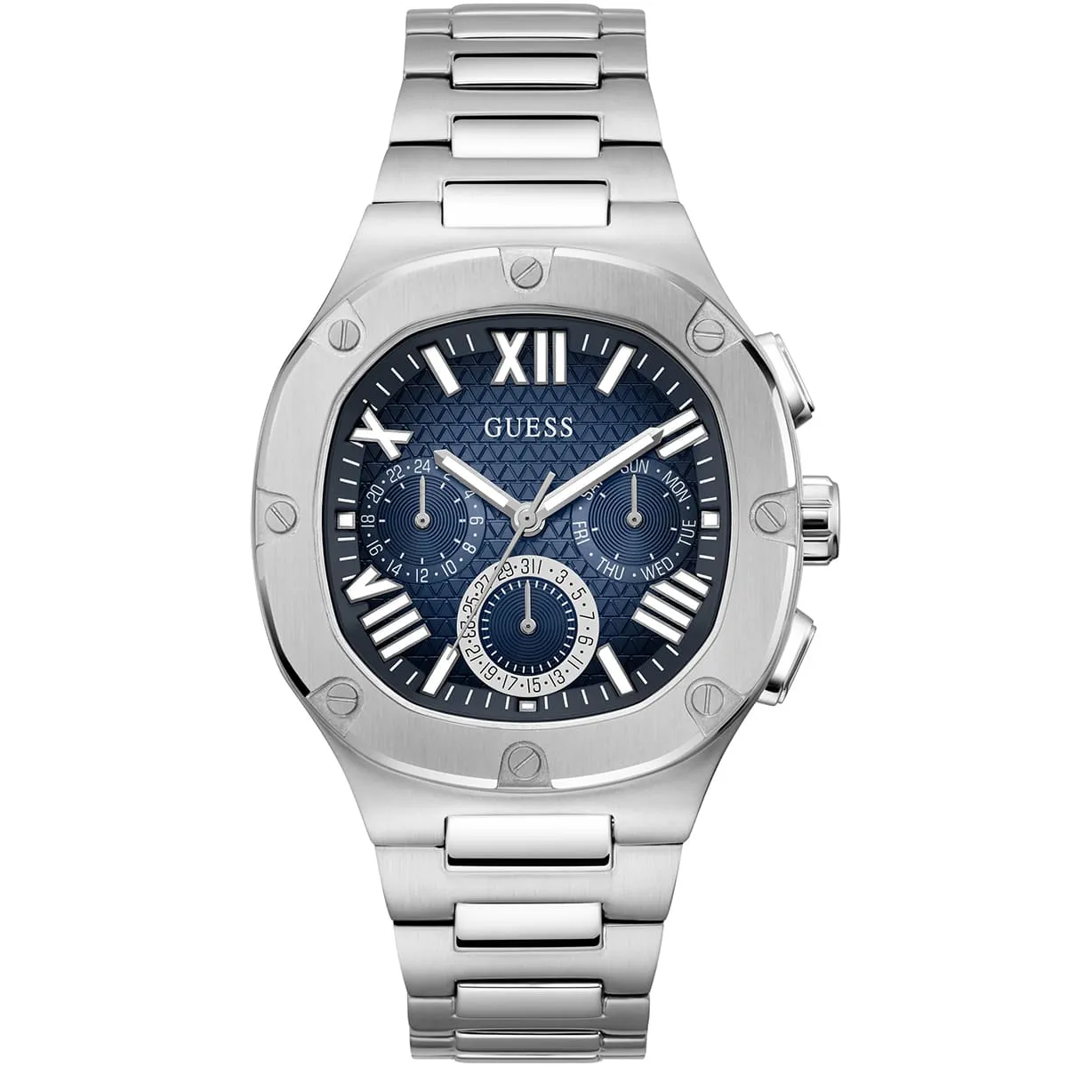 gw0572g1-guess-watch-men-blue-dial-metal-stainless-steel-silver-strap-quartz-battery-analog-headline ساعة جيس رجالي - Guess Watch For Men - GW0572G1 - Image 1